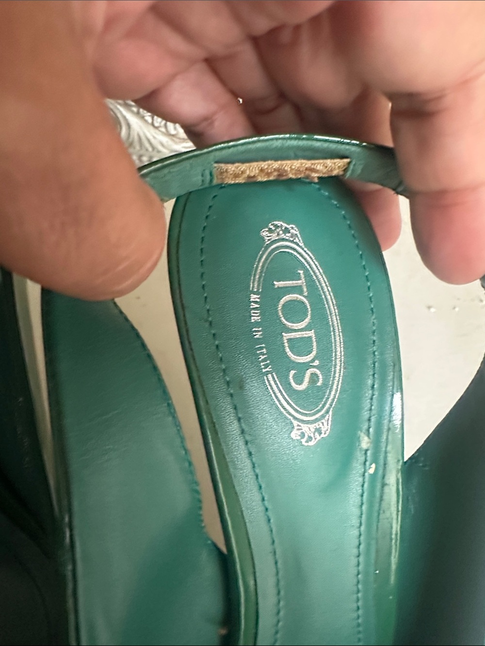 TOD'S Green Leather Slingback Heels